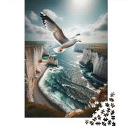 Papier Seagull Flying Over Ocean Cliffs Puzzle en Bois, 1000 pièces