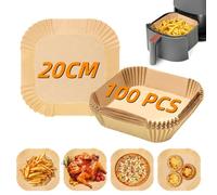 Papier Sulfurisé Air Fryer 100 Pièces, ELEPRUC Papier Cuisson 20 x 20 cm, Air Fryer Paper Liner Non Blanchi, Anti-adhésif Carré Paper Liners, Air Fryer Baking Paper pour 4.5-8L Friteuse Sans Huile