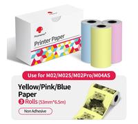 Papier thermique autocollant Phomemo 3 rouleaux adapté à M02 M02S M02 Pro imprimante thermique Mini autocollant Photo thermique - Type None Adhesive Paper