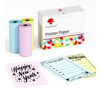 Papier thermique multicolore Phomemo - 3 rouleaux de papier d'impression photo,compatible avec les imprimantes sans fil Q02/T02,53 mm x 6,5 m,5 ans de stockage,dos rose, bleu, jaune avec lettrage noir