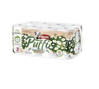 Papier toilette Puffi à 3 couches | Pack de 128 rouleaux (8 x 16 paquets individuels) | 145 feuilles par rouleau | Système de chambre à air unique | Emballage recyclable | Papier certifié FSC