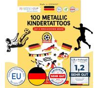 Papierdrachen 100 Tatouages Métalliques à Coller - Peau Douce Enfants Football Allemagne - Tatouage Scintillant - Comme Cadeau d'Anniversaire - Vegan - Fabriqué et Testé en Allemagne