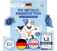 Papierdrachen 100 Tatouages Métalliques à Coller - Peau Douce Enfants Soleil, Lune et Étoiles - Tatouage Scintillant - Comme Cadeau d'Anniversaire - Vegan - Fabriqué et Testé en Allemagne