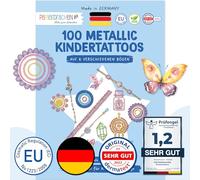 Papierdrachen 100 Tatouages Métalliques à Coller - Tatouages Enfants Doux pour la Peau Éléments Bijoux - Tatouage Scintillant - Comme Cadeau d'Anniversaire - Vegan - Fabriqué et Testé en Allemagne