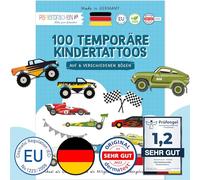 Papierdrachen 100 tatouages pour enfants particulièrement doux pour la peau - tatouages voitures - comme cadeau d'anniversaire ou idée de cadeau - 100% végétalien, testé & fabriqué en Allemagne-Set 25