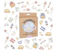 Papierdrachen 200 confettis imprimés multicolores pour la rentrée scolaire - Hourra l'écolier ! - décoration de table unique pour la fête d'entrée à l'école - pastel - set 2