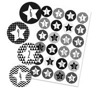 Papierdrachen 24 autocollants des chiffres du calendrier de l'Avent - étoiles géométriques noir et blanc n° 30 - autocollant de 4 cm - pour travaux manuels et décoration