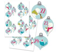 Papierdrachen 24 autocollants numéros du calendrier de l'Avent - boules avec ours bleus No 57 - autocollants - pour loisirs créatifs et décoration.