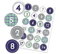 Papierdrachen 24 autocollants numérotés du calendrier de l'avent - bleu-vert No 44 - autocollant 4cm - pour le bricolage et la décoration.