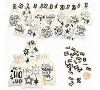 Papierdrachen 24 Sacs en Tissu pour Le Calendrier de l'Avent à remplir - avec Chiffres Noirs - Sacs en Tissu à décorer soi-même - Sacs Cadeaux - Hello Winter Set No 24