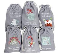 Papierdrachen 6 Pochettes Cadeaux pour Noël - Emballage Durable des Cadeaux - Magnifiquement brodé et idéal pour emballer Les Cadeaux de Noël - Bleu Gris avec Broderie - 13x18 cm - Set 12