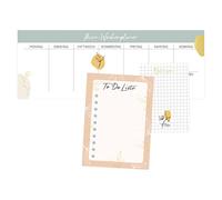 Papierdrachen Agenda hebdomadaire- 3 blocs d'écriture pour notes et liste de choses à faire - Planificateur journalier Springflower- Idéal pour l'école - 10,5 x 29,7 cm - Format A6 - Format A7- Set 4