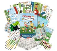 Papierdrachen Boîte d'anniversaire pour enfant - Ballon de football - Kit pour 8 invités - Avec cartes d'invitation, décoration, décoration de gâteau DIY et plaisir de bricolage - Paquet complet