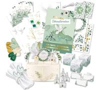Papierdrachen Boîte décorative XXL pour fêtes de l'église - Eucalyptus doré - Kit complet pour baptême, communion, confirmation et confirmation - Cartes et décoration
