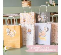 Papierdrachen Cadeau De Fête Des Mères - 6 Sacs Cadeaux Avec Anse ,6 Cartes De V?Ux Et Étiquettes Cadeaux Pour La Fête Des Mères - Emballage Cadeau Floral - Set 1