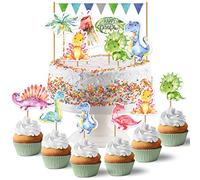 Papierdrachen Cake Topper Dino - Décoration Gâteau Topper 18 pièces - Decor Pics pour gâteau d'anniversaire - Anniversaire Enfant Décoration Gâteau - Set 4