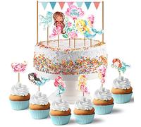 Papierdrachen Cake Topper Sirène - Décoration Gâteau Topper 18 pièces - Decor Pics pour gâteau d'anniversaire - Anniversaire Enfant Décoration Gâteau - Set 1