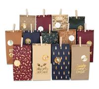 Papierdrachen Calendrier de l'Avent 2023-24 sacs cadeaux imprimés multicolores et 24 autocollants numérotés et pinces - pour bricoler et remplir - Noël - Lot de 4