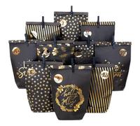 Papierdrachen Calendrier de l'Avent 2025 - 24 sacs en papier imprimés à remplir soi-même - Noir et doré - 24 autocollants numérotés et pinces en bois - 6 designs - Noël