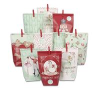 Papierdrachen Calendrier de l'Avent 2025 à remplir - Motif Casse-Noisette - 24 sachets en papier rouge et menthe avec autocollants numérotés et pinces - Kit de bricolage DIY