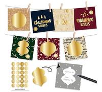 Papierdrachen Calendrier de l'Avent à gratter 2025 - Calendrier de l'Avent à remplir et à offrir - Motifs de Noël - Avec autocollants à gratter, pinces en bois et ficelle