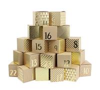 Papierdrachen Calendrier de l'Avent à remplir - 24 boîtes pour le bricolage - motif feuille d'or - 24 boîtes brunes naturelles en carton 400g/m² à monter et à décorer - 24 boîtes - Noël