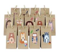 Papierdrachen Calendrier de l'Avent à remplir - Animaux de la forêt - A Coller Directement et à Faire soi-même - avec des Sacs Bruns et des Clips - Animaux variés