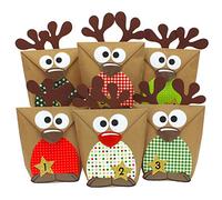 Papierdrachen Calendrier de l'Avent à remplir - des Rennes avec des ventres Rouges à fabriquer soi-même - 24 Sacs à Personnaliser et à remplir soi-même - Noël 2021 pour Les Enfants