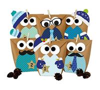 Papierdrachen Calendrier de l'avent à remplir - Hiboux de Noël - Hiboux Noël 2021 - Set Bleu avec décoration supplémentaire - à bricoler soi-même - pour Enfants - pour garçons.