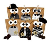 Papierdrachen Calendrier de l'Avent DIY à remplir - Hiboux de Noël - Hiboux Noël 2021 - Set Noir et Blanc Edition Gentlemen - à bricoler soi-même - comme Cadeau pour Son Petit ami ou Son Mari.