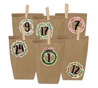 Papierdrachen Calendrier de l'Avent DIY à remplir - Noir à Coller - avec 24 Sacs en Papier Brun et de Grands Autocollants pour Les Enfants - Noël