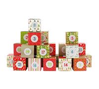 Papierdrachen Calendrier de l'Avent DIY à remplir - set de boîtes - motif rouge vert beige - 24 boîtes colorées en carton à monter et à remplir - 24 boîtes - Noël.