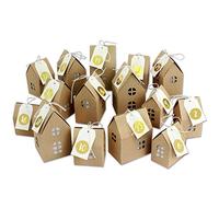 Papierdrachen Calendrier de l'avent pour Remplissage - Set de Maisons - avec Autocollants de Chiffres dorés - 24 boîtes Brunes Naturelles en Carton de 400g/m² à Monter et à décorer - réutilisable