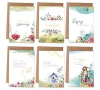 Papierdrachen cartes pliables pour Pâques | 6 cartes de vœux printanières avec enveloppe et stickers pour la période de Pâques - Salutations à la famille - Motif aquarelle avec dorure - Set 4