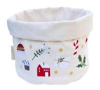 Papierdrachen Corbeille à pain avec broderie en beige, rouge et or - Panier de Noël - Panier en toile - Durable - Pour ranger du pain et des pâtisseries - Décoration de table festive - Set 01