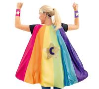 Papierdrachen Costume de super-héros pour femme - Étoile arc-en-ciel - Design héroïnes - Kit complet cape, manchettes, diadème, déguisement - Action et fantaisie - Carnaval et carnaval