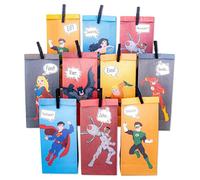 Papierdrachen DC Justice League Calendrier de l'Avent 2025 - 8 designs - Kit de bricolage à remplir - Avec 24 sacs en papier - Autocollants numérotés pinces en bois - Fans de super-héros