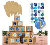 Papierdrachen DIY Calendrier de l'avent à remplir - 24 boîtes pour bricolage - Bleu - 24 boîtes brunes naturelles en carton de 400g/m² à monter et à décorer - 24 boîtes - Noël
