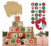 Papierdrachen DIY Calendrier de l'avent à remplir - 24 boîtes pour bricolage - rouge vert - 24 boîtes brunes naturelles en carton 400g/m² à monter et à décorer - 24 boîtes - Noël