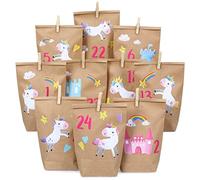 Papierdrachen DIY Calendrier de l'avent Set en Papier Kraft - Licornes à Coller - avec 24 Sacs en Papier Brun à remplir soi-même et à Faire soi-même - Noël 2021