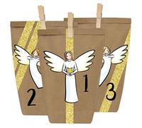 Papierdrachen DIY Calendrier de l'avent Set en Papier Kraft - Petits Anges à Coller - avec 24 Sacs en Papier Brun et Washi Tape à remplir soi-même et à Faire soi-même - Noël 2021