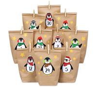 Papierdrachen DIY Calendrier de l'avent Set en Papier Kraft - Pingouins à Coller - avec 24 Sacs en Papier Brun à remplir soi-même et à Faire soi-même - Noël 2021