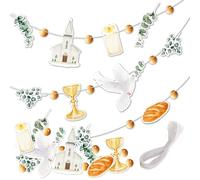 Papierdrachen - Guirlande festive à bricoler soi-même - Superbe décoration pour baptême, communion, confirmation, confirmation ou autres occasions - Eucalyptus - Lot 1