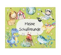 Papierdrachen Livre d'amitié de qualité supérieure pour enfants - Amis scolaires - Vert - Album de poésie avec dinosaures, chevaliers, astronautes - pour 27 amis - Design coloré adapté aux enfants