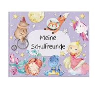 Papierdrachen Livre d'amitié de qualité supérieure pour enfants - Amis scolaires - Violet - Album de poésie avec princesse, licorne et sirène - Pour 27 amis - Design coloré adapté aux enfants
