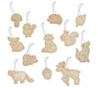 Papierdrachen Lot 02 de 12 pendentifs en bois à peindre - Animaux de la forêt - Élément de décoration - Pour enfants et adultes