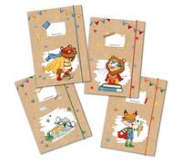 Papierdrachen Lot 4 porte-documents qualité supérieure Motif animaux super-héros Porte-lettres élève primaire Collecteur cahiers Lot 14