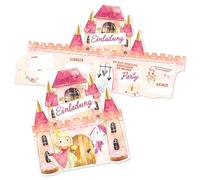 Papierdrachen Lot de 12 cartes d'invitation pour anniversaire d'enfant, princesse, forme de château, carton de 350 g, style aquarelle, feuille d'or, fille, garçon