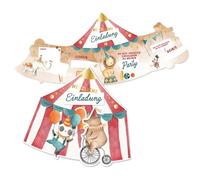 Papierdrachen Lot de 12 cartes d'invitation pour anniversaire d'enfant - Tente de cirque - Fête à thème - Carton de 350 g - Style aquarelle - Feuille d'or - Fille - Garçon