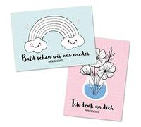 Papierdrachen Lot de 12 cartes postales à colorier - Avec arc-en-ciel et fleurs pour enfants - Envoyer des vœux à grand-mère, grand-père et amis - Nous restons à la maison